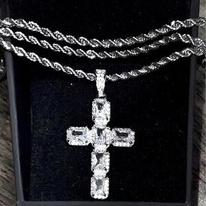 Silver Cross Necklace diamond ice icy